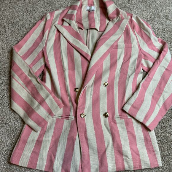 Miguelina Chiara Double-breasted Striped Cotton-twill Blazer In Pink - Picture 4 of 7